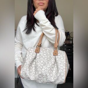 Calvin Klein Cream and Brown Bag with Monogram Print